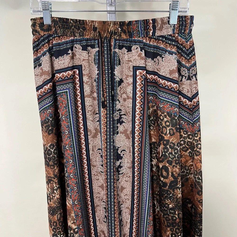 Umgee Women’s MEDIUM Boho Maxi Skirt Elastic Waist Drawstrings Animal Paisley